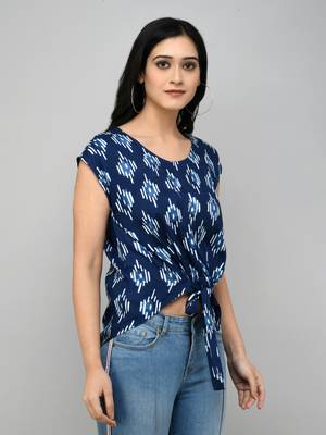 Blue Floral Tie Up Top 4