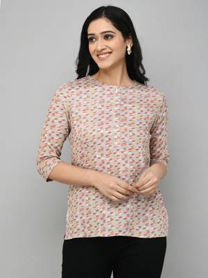 Grey Printed Rayon Top 1