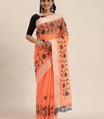 Orange embroidered chanderi saree with blouse
