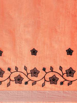 Orange embroidered chanderi saree with blouse 5