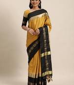 Mustard woven silk cotton saree with blouse