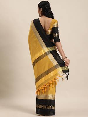 Mustard woven silk cotton saree with blouse 3