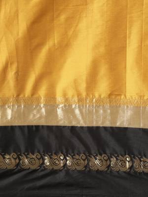 Mustard woven silk cotton saree with blouse 4