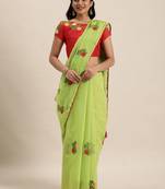 Green embroidered cotton saree with blouse