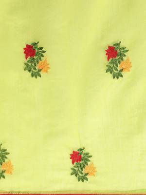 Green embroidered cotton saree with blouse 5