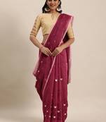 Purple embroidered cotton saree with blouse