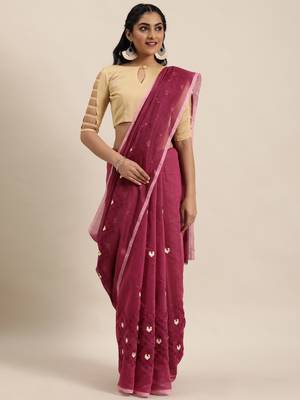 Purple embroidered cotton saree with blouse 2
