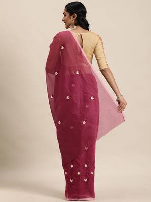 Purple embroidered cotton saree with blouse 4