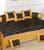 Ridan  Cotton Golden Print Diwan Set With  One Bed Sheet Two Bolster Cover And Five Cushion  Cover