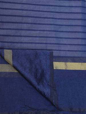 Navy blue woven cotton saree with blouse 6