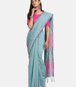 olive Triangle Design Hand Weaven Cotton Silk Handloom Saree With Blouse