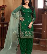 Dark-green embroidered art silk salwar