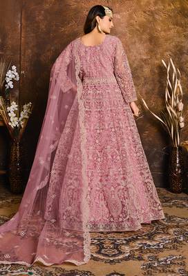 Pink embroidered net salwar Suit 2