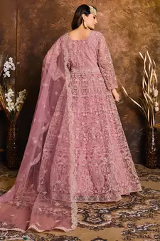 Pink embroidered net salwar Suit