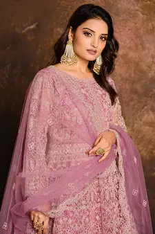 Pink embroidered net salwar Suit