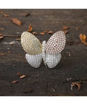 three tone beautiful butterfly diamond  ring 1