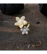 golden silver delicate cute flower design diamond ring