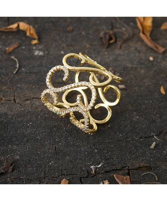 golden designer stylish smart look diamond ring 2