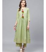 Cotton Floral Printed Pleated Kurta & Palazoo SetGreen