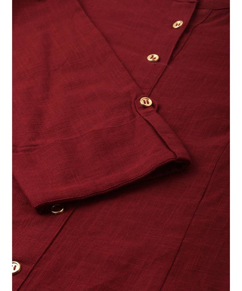 Cotton Slub Solid Straight Kurta With Ajarak Printed Palazzo Set Maroon