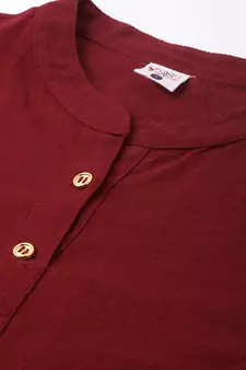 Cotton Slub Solid Straight Kurta With Ajarak Printed Palazzo Set Maroon