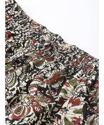 Cotton Slub Solid Straight Kurta With Ajarak Printed Palazzo Set Maroon 5