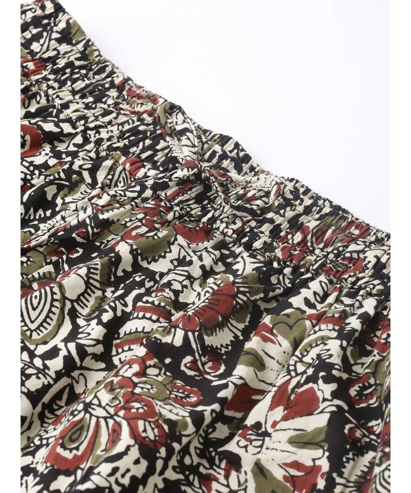 Cotton Slub Solid Straight Kurta With Ajarak Printed Palazzo Set Maroon