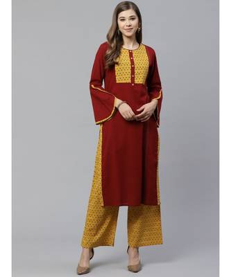 Cotton Slub & Cambric Cotton Regular Straight Kurta with Palazoo Set 1