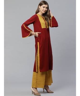 Cotton Slub & Cambric Cotton Regular Straight Kurta with Palazoo Set 4