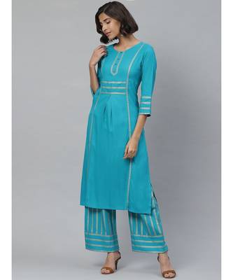 Rayon Gold Printed Straight Kurta & Palazoo Setteal 1