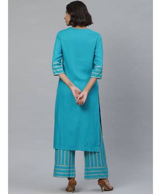 Rayon Gold Printed Straight Kurta & Palazoo Setteal 5