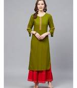 Rayon Slub Straight Kurta & Sharara Setolive Green & Red