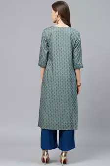 Rayon Floral Printed Angrakha Style A-Line Kurta & Palazoo Set Mint Green