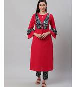 Cotton Jacket Style Straight Kurta & Pant Setpink & Black