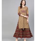 Cotton Floral Printed Straight Kurta & Sharara SetMustard