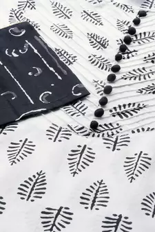 Cotton Floral Printed Straight Kurta With Palazoo & Dupatta Set White & Balck