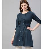 Kantha Cotton Stripes Printed Regular Tunic Blue