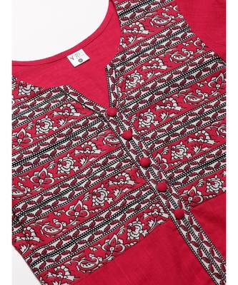 Cotton Slub Kalamkari Printed Regular Top Pink 3