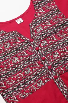 Cotton Slub Kalamkari Printed Regular Top Pink
