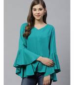 Rayon Checkered Printed Regular Toprama Green