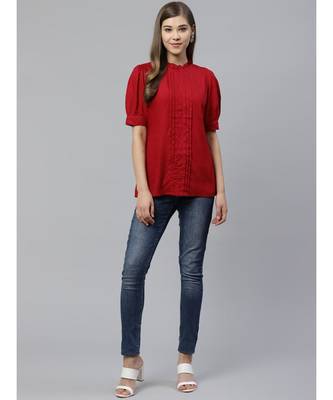 Rayon Dobby Designer Top Maroon 2