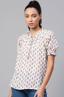 Girls Cotton Crepe Ruffle Frill Floral Printed Top