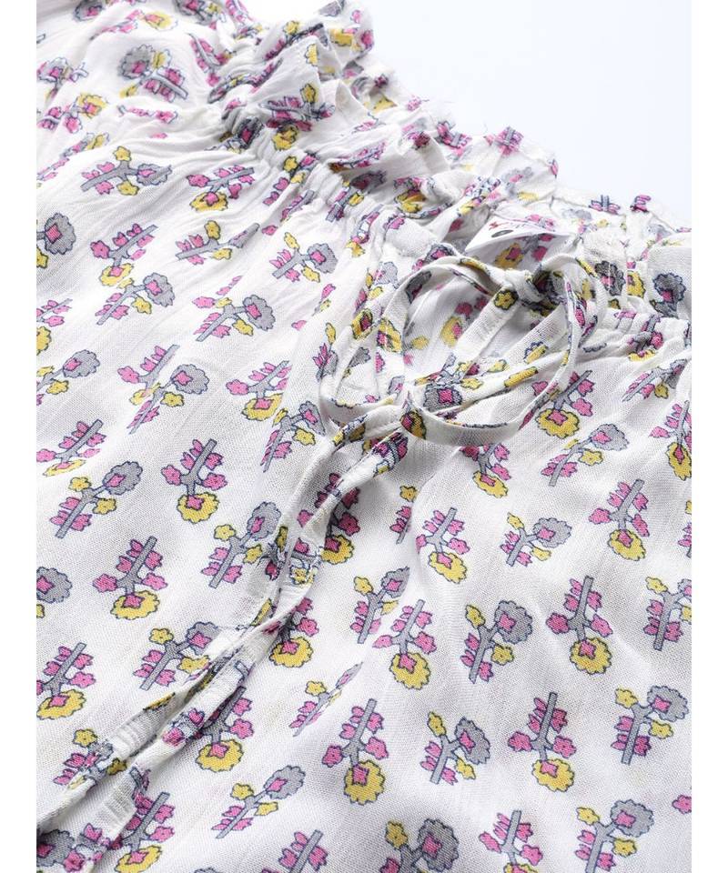 Girls Cotton Crepe Ruffle Frill Floral Printed Top