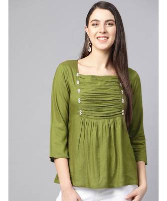Rayon Solid Regular Top Green 1