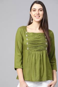 Rayon Solid Regular Top Green