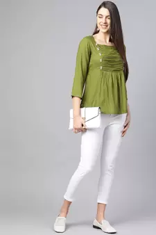 Rayon Solid Regular Top Green