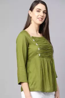Rayon Solid Regular Top Green
