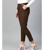 Cotton Slub Solid Regular Fit Casual Trouser Pants Brown