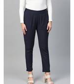 Cotton Slub Solid Regular Fit Casual Trouser Pants Blue