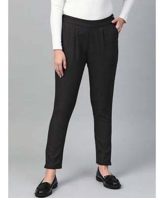 Cotton Slub Solid Regular Fit Casual Trouser Pants Black 1